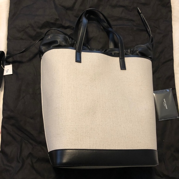 Used SAINT LAURENT Linen Calfskin Teddy Double Tote - Picture 4 of 7